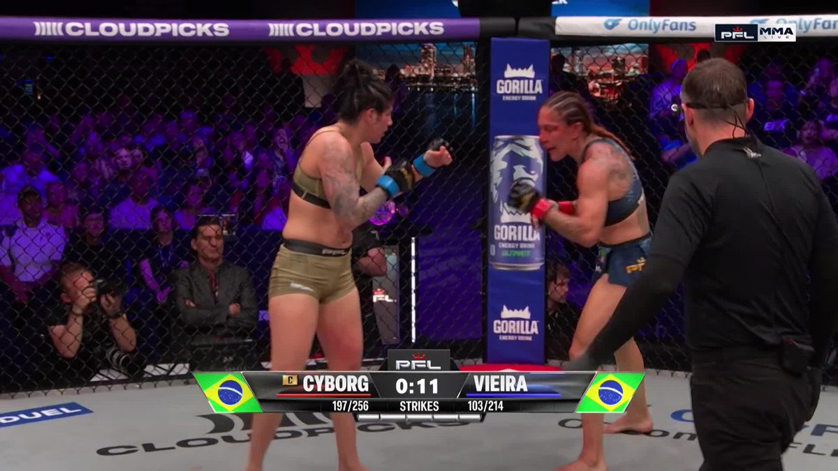 Cris Cyborg and Ketlen Vieira swing away until the final bell sounds. TOUGH FIGHT #PFLTampa presented by @visitspc | 📺LIVE NOW on ESPN