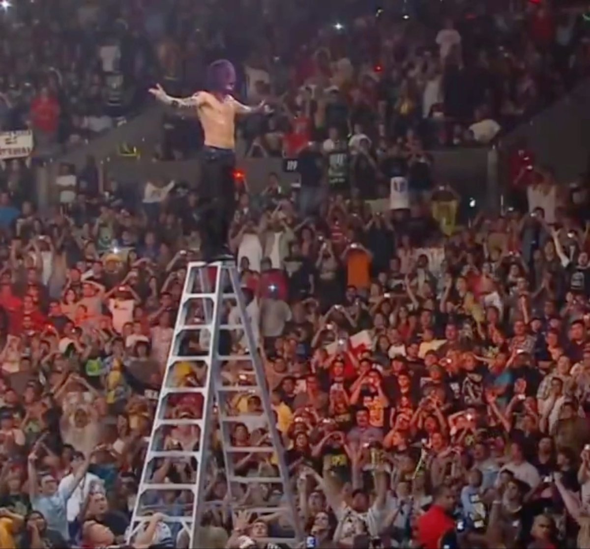 JEFF HARDY MADE A MEMORY THAT NOBODY WOULD FORGET THIS NIGHT. THE SWANTON OFF THE LADDER ONTO THE ANNOUNCE TABLE CRASHING INTO CM PUNK. 🔥🔥🔥🔥🔥🔥🔥🔥🔥 (2009)