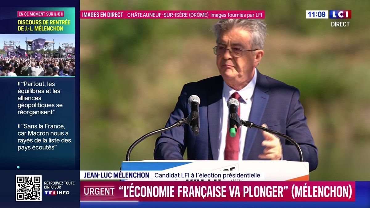 🔴 Présidentielle : impôt sur les grandes fortunes, augmentation des salaires, gel de la dette... 👉 Jean-Luc Mélenchon détaille son plan économique pour la France. 👉 Le candidat à la présidentielle s'exprime depuis la Drôme pour clôturer les universités d'été de La France insoumise.