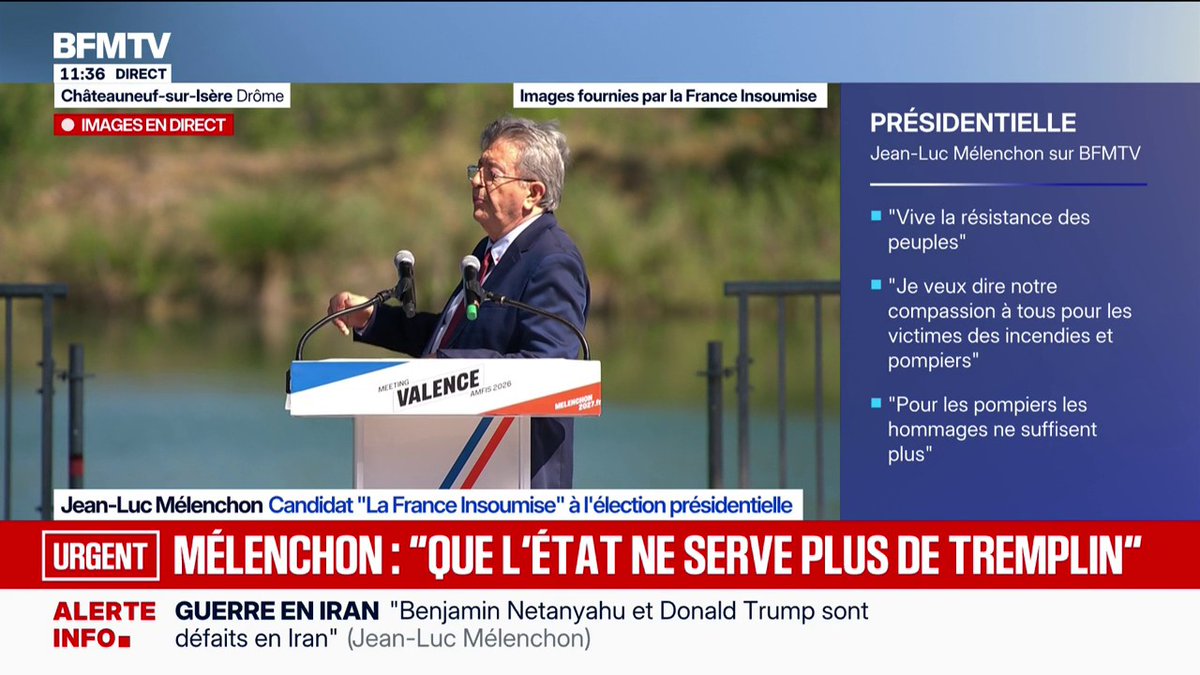 "La maison France, la République, se disloque et elle brûle", estime Jean-Luc Mélenchon, candidat LFI à la présidentielle