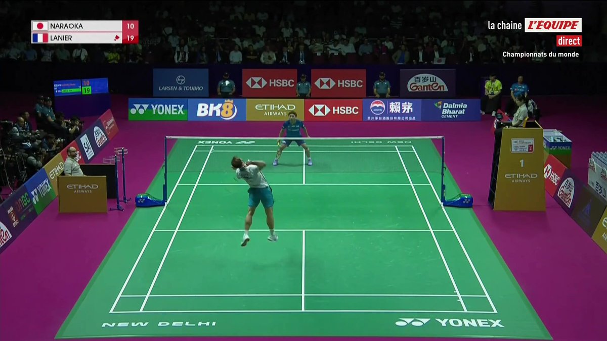 Mais quelle première manche d'Alex Lanier ! Le Français est parfaitement entré dans sa finale et est sur la bonne voie pour décrocher l'or dans ces Mondiaux #lequipeBADMINTON Suivez son match contre Kodai Naraoka en direct sur la chaine L’Equipe ➡️