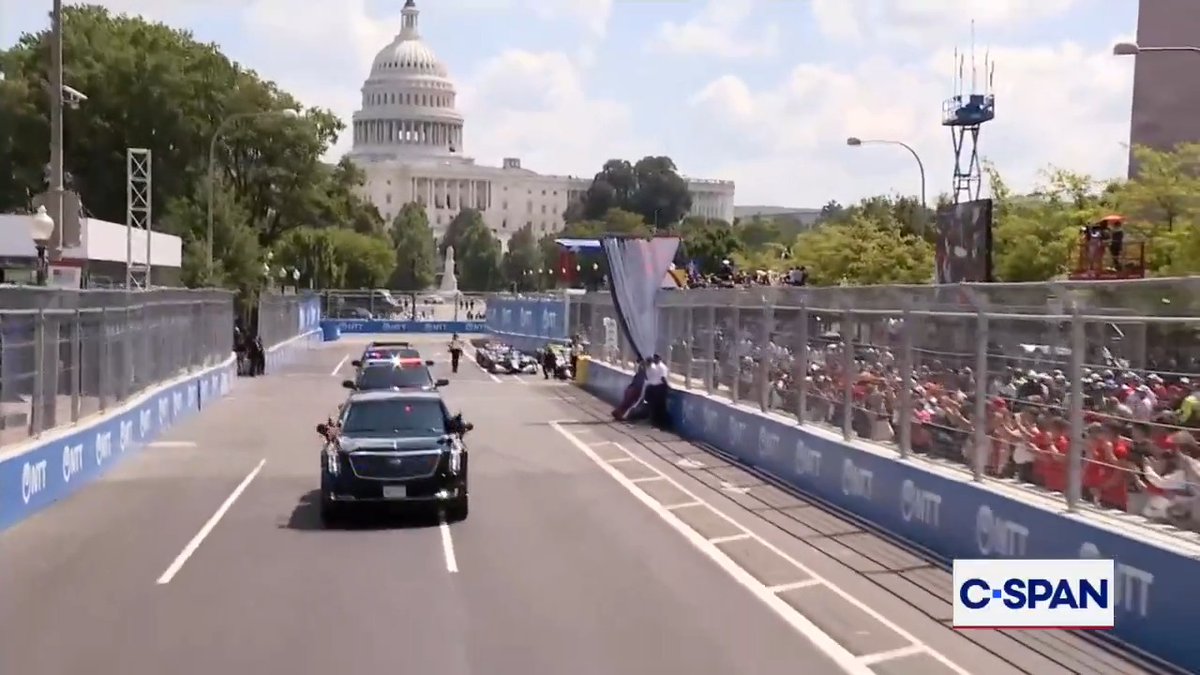 President Trump and First Lady Melania Trump take a lap before the NTT INDYCAR SERIES Freedom 250 Grand Prix in Washington, DC.