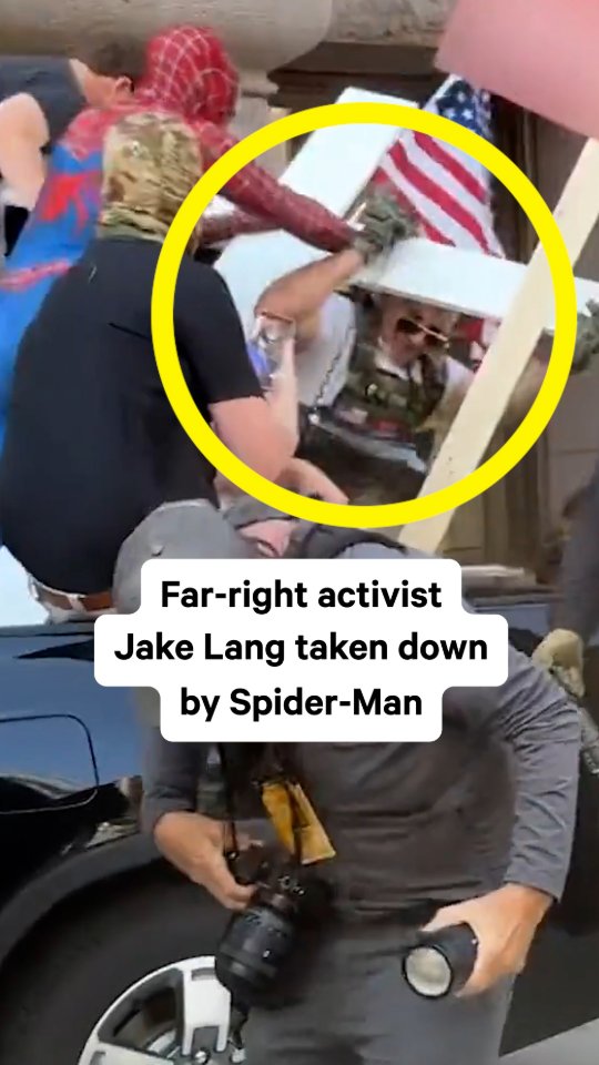Far-right activist Jake Lang was arrested in Minnesota on a probable-cause riot charge after vehicles in his convoy drove onto a sidewalk toward a crowd during a chaotic protest. Video courtesy of andrew hyde.riot