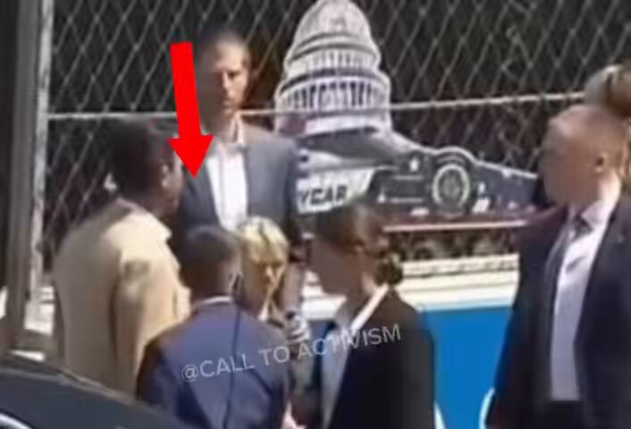🚨 WATCH CLOSELY: Natalie Harp seems to be getting boxed out at the Freedom 250 IndyCar Grand Prix. It looks like an agent was solely assigned to keep her away from Donald while Melania is around. The behind-the-scenes drama is officially spilling out into the open. Damn.