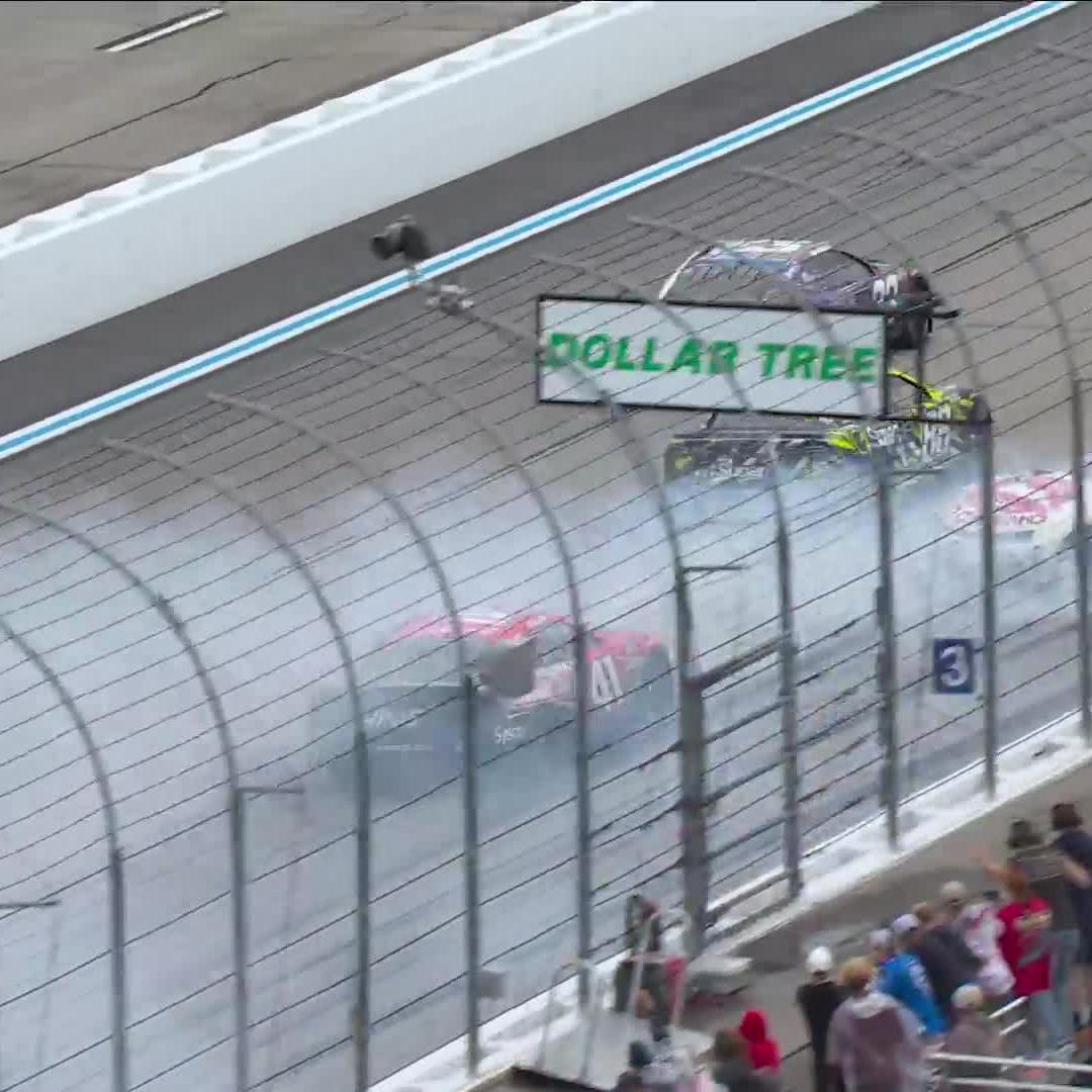 Multiple cars are collected after Zilisch and Hocevar make contact.