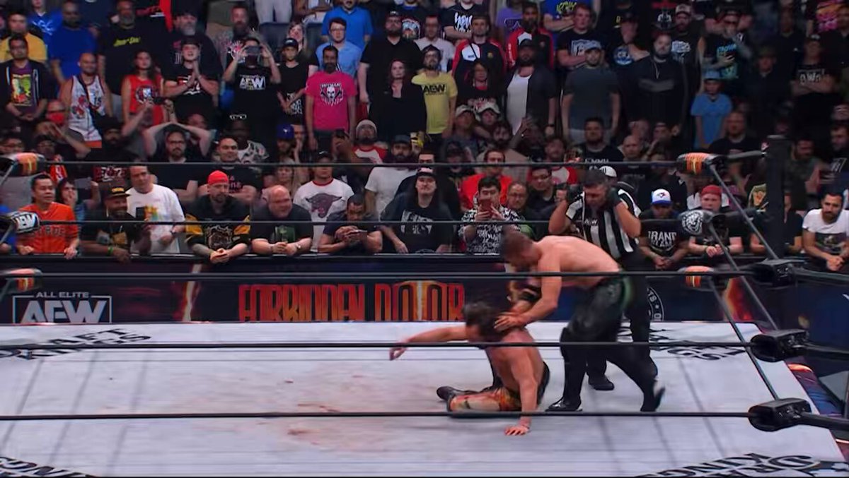 this moment from forbidden door one is fucking insane. commentary: no body kicks out of this Kenny omega said say less😭😭😭 atmosphere crowd crazy
