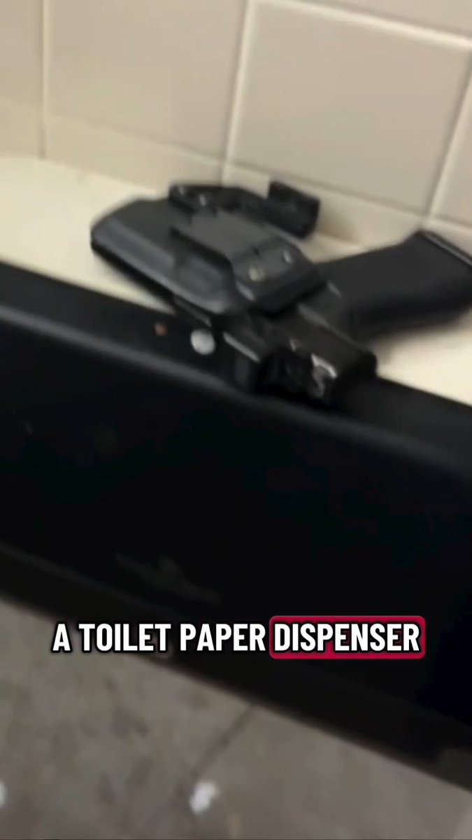 Teenager finds a cop's gun left (in the holster) unattended in the men's room stall at a football game. Will the officer be arrested like you or I likely would if we did this? Probably not but we shall see. Plan accordingly... #cops #football #police #darwin #fail #FAFO #glock #holosun #EDC