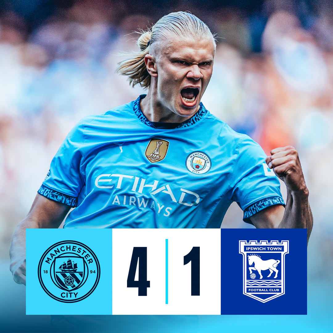 #OnThisDay: #ManCity 4-1 Ipswich [2024] ⚽️ [12’ P, 16’, 88’] Erling Haaland Haaland ⚽️ [14’] Kevin De Bruyne - ⚽️ [7'] Sammie Szmodics