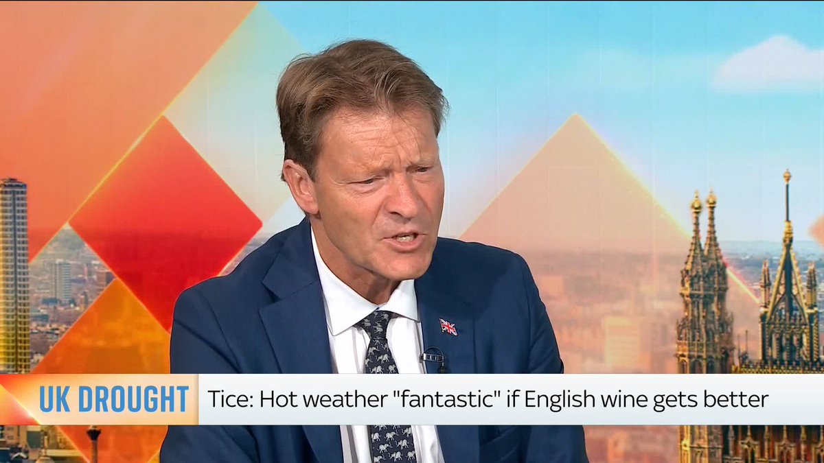 "Why would we not celebrate things that are going well?" - Richard Tice MP 🇬🇧 The deputy leader of Reform UK says he doesn't regret his comments about heatwaves this summer and the English wine industry.