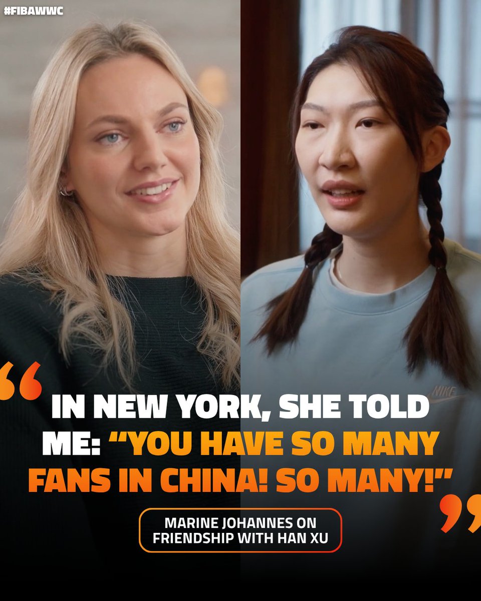 "In New York, she told me: You have so many fans in China! So many!" 🇫🇷🇨🇳 Watch the full #FIBAWWC documentary featuring Marine Johannes and Han Xu, available on FIBA YouTube 👉