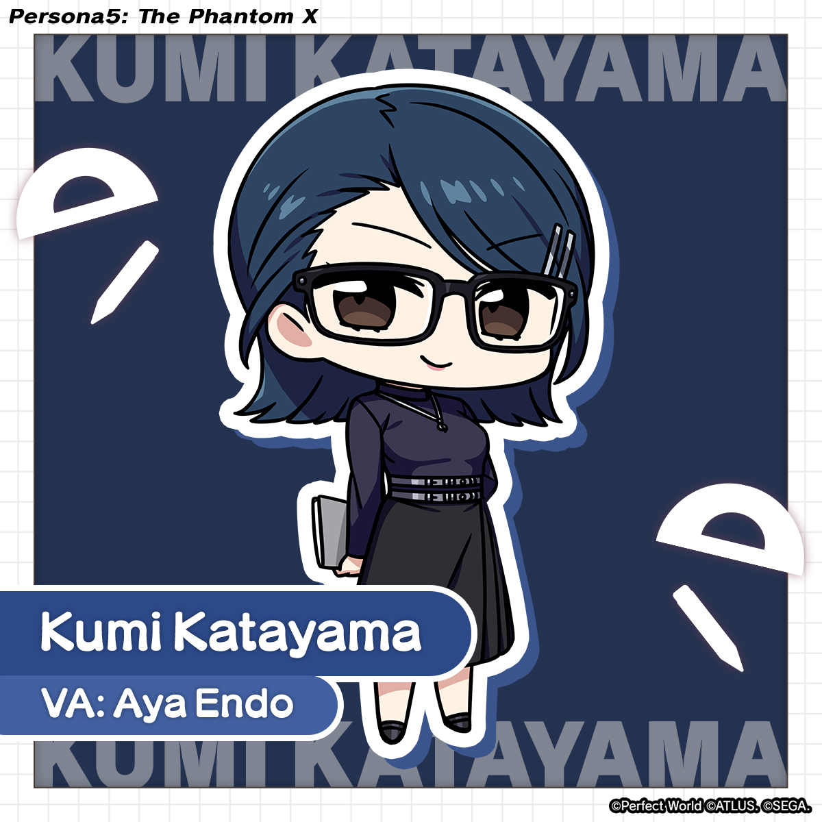 Your favorite teacher is ready to take the stage! Meet Kumi Katayama (Blitz)! 📐 Be sure to check out her brand-new artwork and voice lines! ✨ #P5XEN #KumiKatayama