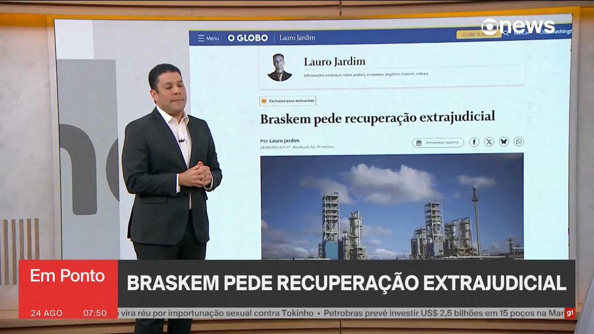 Braskem pede recuperação extrajudicial na Justiça de São Paulo. A empresa teria R$54 bilhões em dívidas. ➡️#GloboNewsEmPonto de segunda a sexta, às 06h30, na #GloboNews