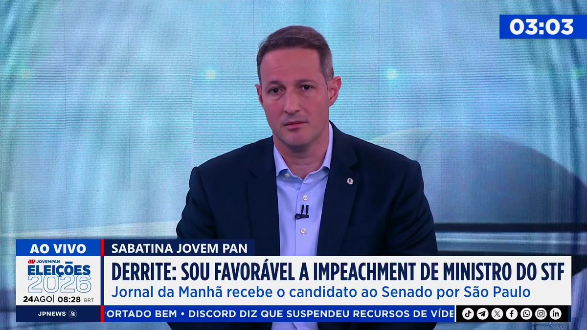 Derrite: “Sou favorável ao impeachment de ministros da Suprema Corte” 📺 Confira ao vivo: #JornalDaManhã