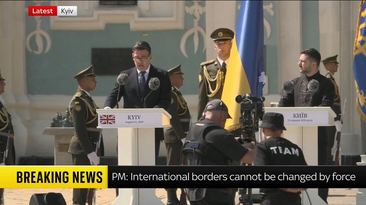 "International borders cannot be changed by force." The Prime Minister, Andy Burnham, says the UK will continue to support Ukraine at an independence day ceremony in Kyiv. Ukraine war latest: 📺 Sky 501 and YouTube