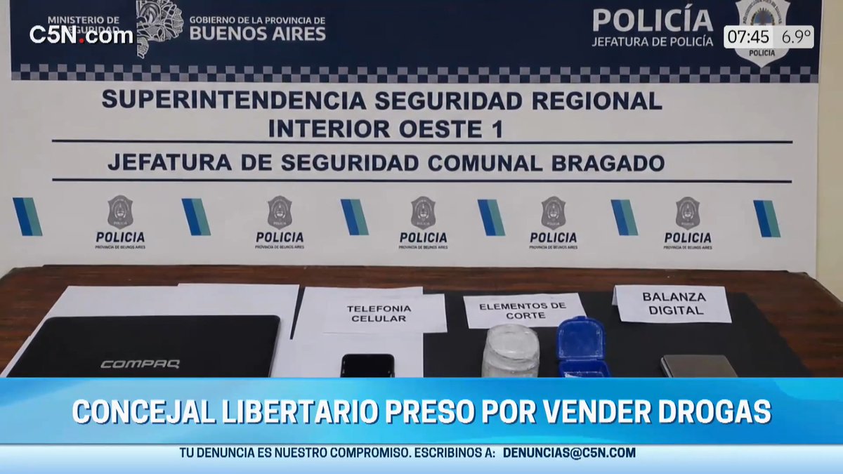 Detenido por narcotráfico un concejal de La Libertad Avanza, el partido de Milei.