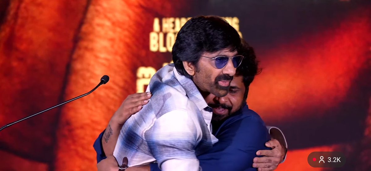 #RaviTeja - After Huging Shiva - Mythri Producers also asking a Hug at #Irumudi SuccessMeet.