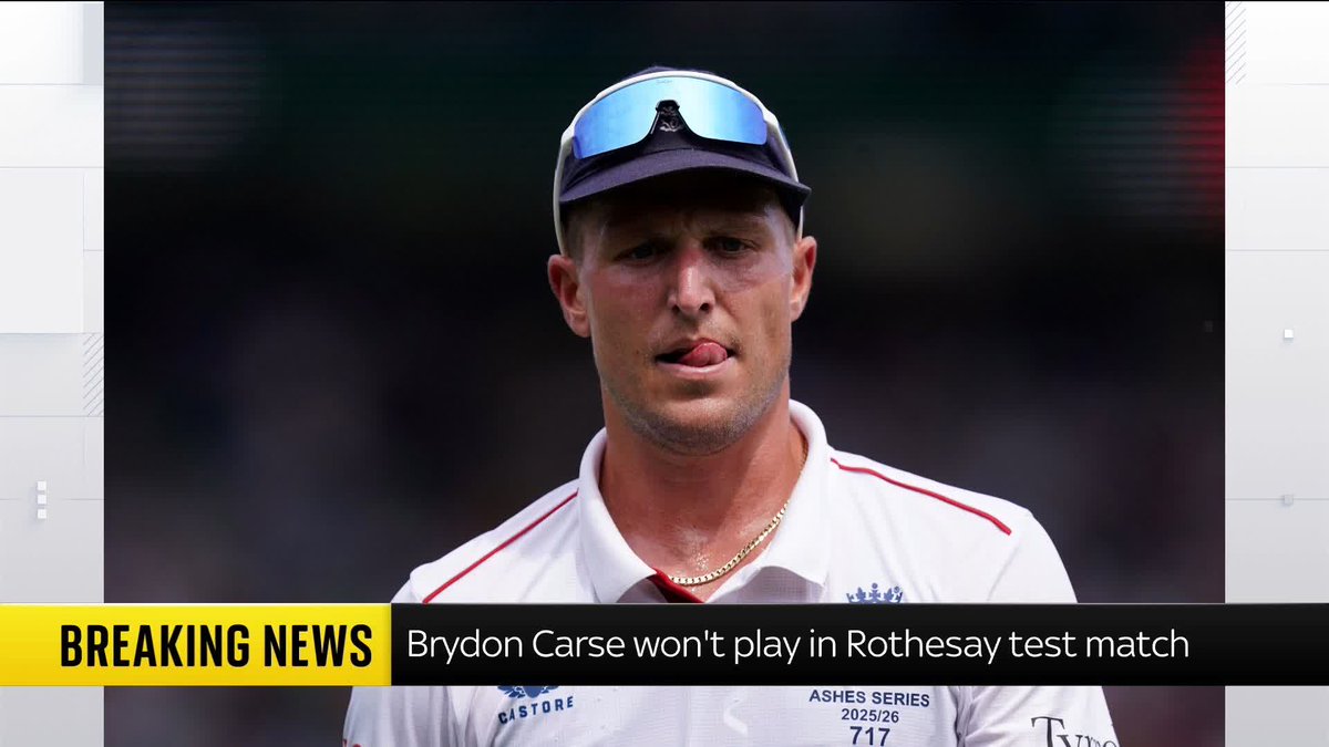 BREAKING: England cricketer Brydon Carse has been withdrawn from the team's squad for the second Test against Pakistan after a nightclub incident in Derby on Saturday night. Latest: 📺 Sky 501, Virgin 602, Freeview 233 and YouTube