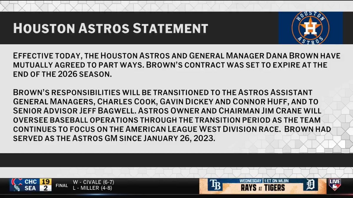 #MLBCentral reacts to the news of the Astros and GM Dana Brown mutually agreeing to part ways.