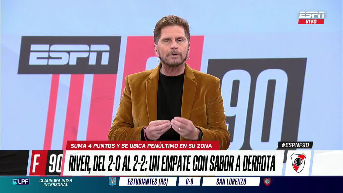 🗣️ "TODAVÍA NO SE VE EN RIVER EL EQUIPO DE COUDET" El comentario inicial del programa, en la visión del Sebastián Vignolo tras el empate de River ante Vélez. ▶️ Mirá #ESPNF90 en el Plan Premium de #DisneyPlus