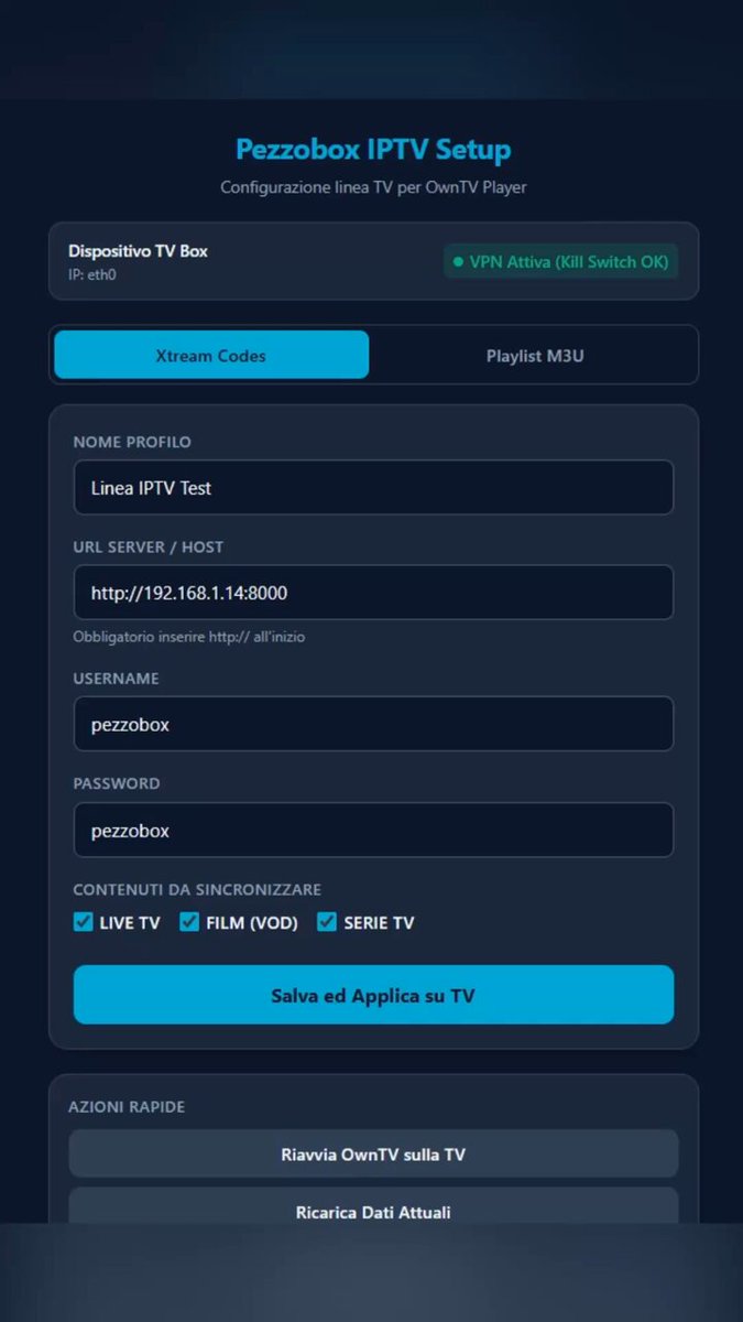 Piccola sbirciata sull'interfaccia grafica di una delle modalità con cui si potrà configurare facilmente, da smartphone, il software di streaming IPTV. Ah giusto, sì, il progetto si chiama - Pezzobox.