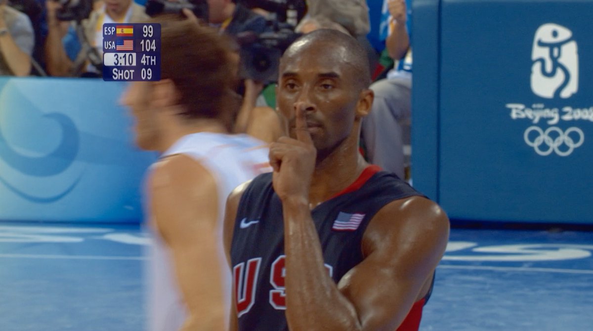 It's been 18 years since Kobe Bryant hit one of the most clutch shots in Team USA and Olympic basketball history against Spain in the gold medal game and shushed everyone in attendance. Cold blooded 🥶🐍 📺 The Redeem Team