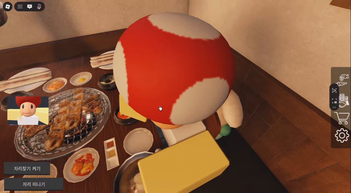 오늘도 로블록스햇어요 저의 1세대 트친 융털님이 소개해주셔서 로블록스 삼겹살 맛집 찾앗어요 여기 냉면이랑 된찌 비주얼 ㅈ됨 단점은 김치랑 콩나물은 못 구움(굽는 방법 잇으면 알려주세요