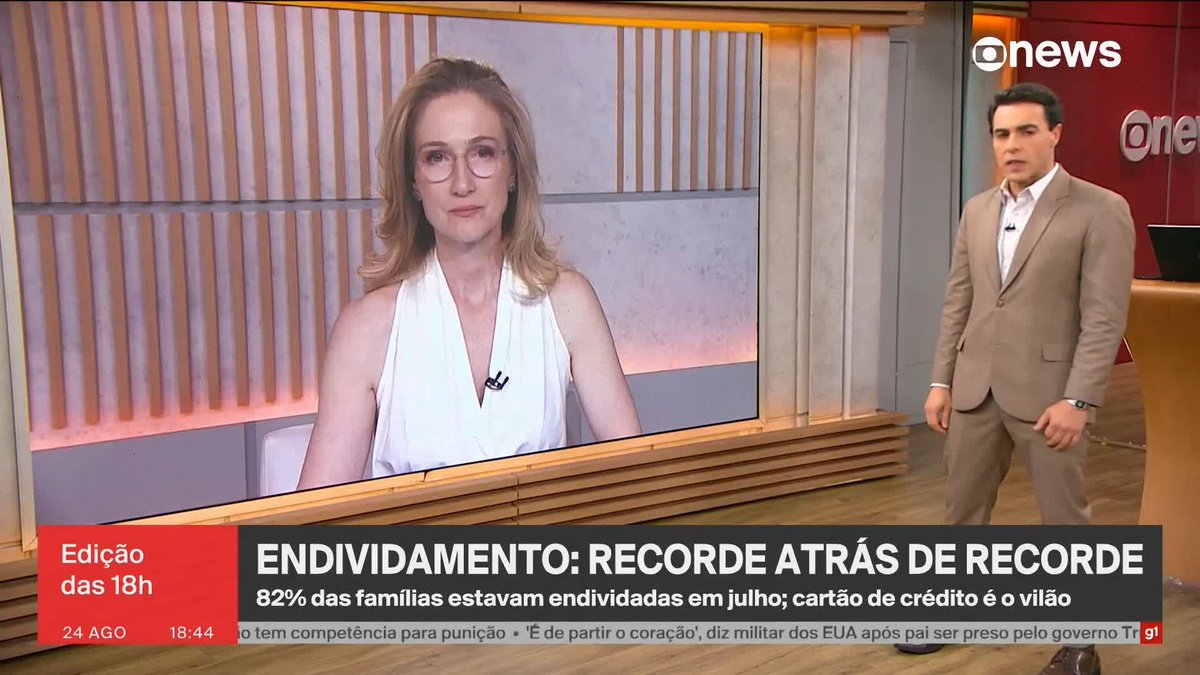 82% das famílias estavam endividadas em julho; cartão de crédito é o vilão. ➡️ #Edição18 - de segunda a sexta, às 18h, na #GloboNews