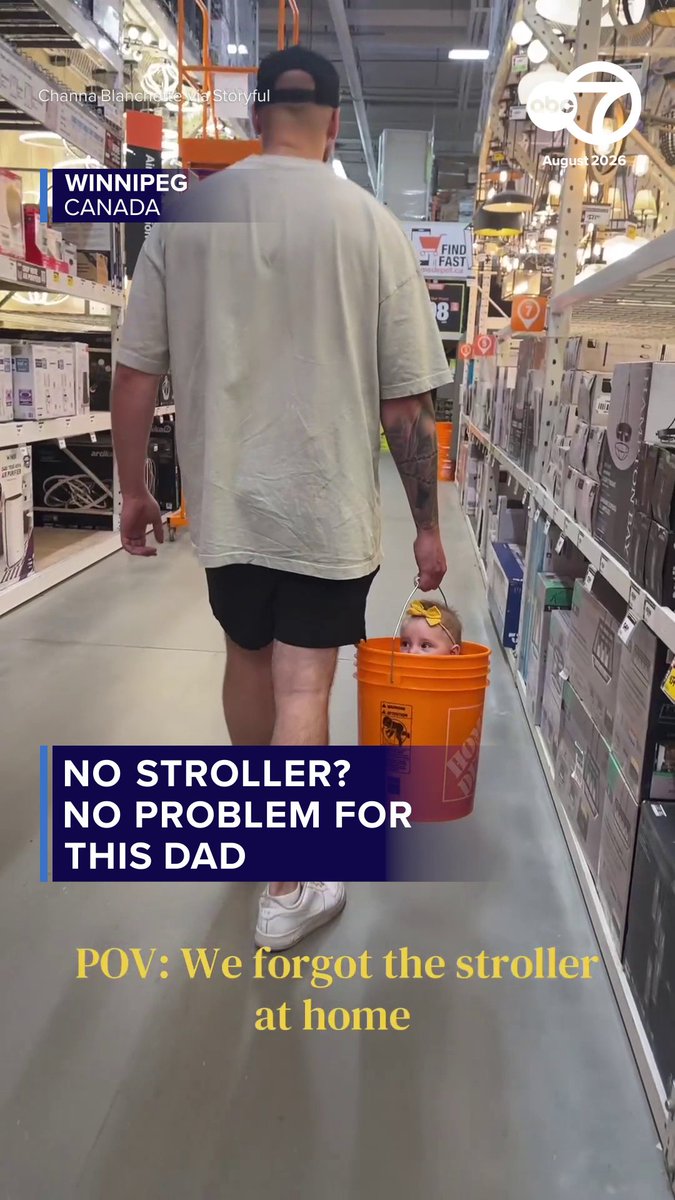 A Canadian couple forgot their baby's stroller at home on a recent visit to Home Depot, so dad improvised by using a bucket to carry their little one. 😅