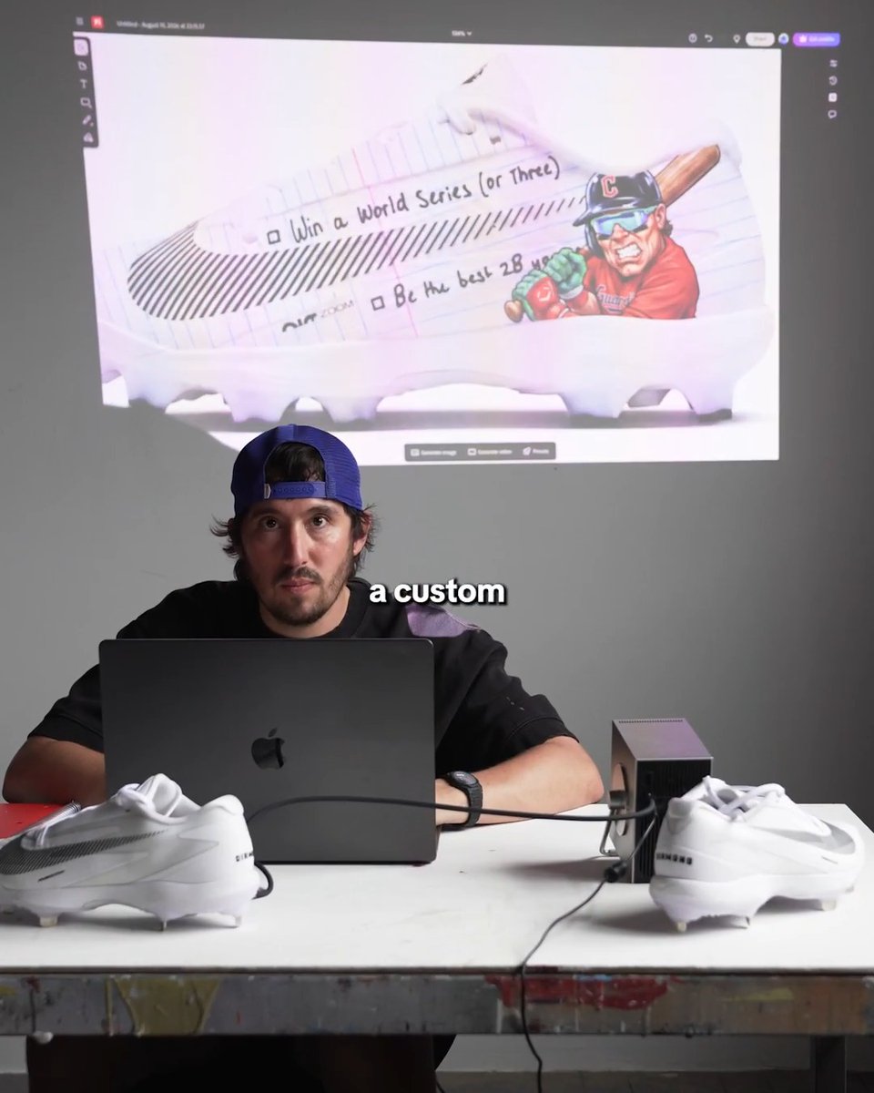 Travis Bazzana sold bubble gum at baseball games in Australia to pay for his trips to the U.S. Now he's playing in the Majors with custom Big League Chew cleats 🍬💪 Cleats designed with Adobe Firefly and Adobe Adobe Photoshop