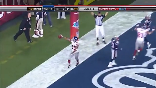 The Giants' first Super Bowl title with Eli Manning includes the biggest upset in Super Bowl history, the previously undefeated Patriots losing Super Bowl XLII. What made it happen is still one of the great sequences in NFL history: Manning escaping a sack on the drive that featured David Tyree's famous helmet catch, then throwing the game-winning touchdown pass late en route to Super Bowl MVP.