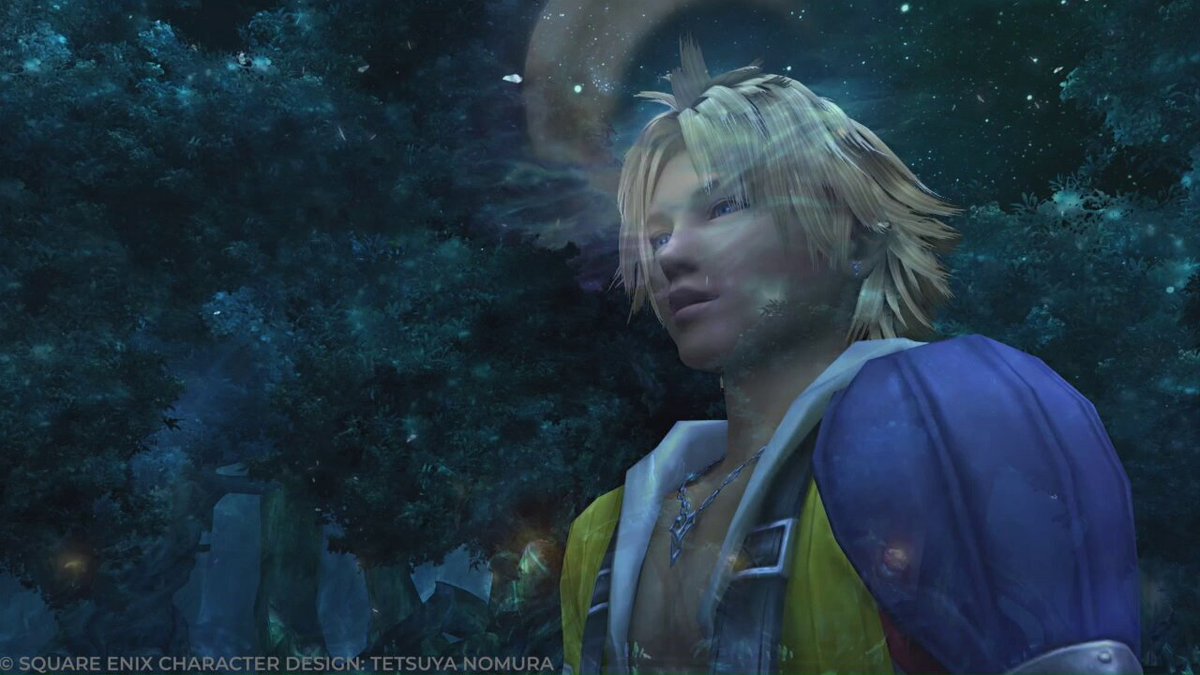 【#FF10忘れられないシーン ピックアップ紹介】 森の奥にある聖なる泉で、過酷な運命を背負うユウナにティーダが寄り添う。 「素敵だね」とともに2人の思いが重なり合う。 #FFX25th