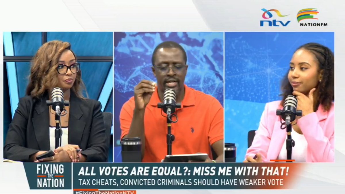 Should every Kenyan’s vote carry the same weight? Eric Latiff doesn’t think so! Latiff proposes a Tier 1 and Tier 2 voting system, arguing that citizens who don’t pay taxes or have criminal records should count for half a vote. Fair or undemocratic? #FixingTheNationNTV Nation FM Eric Latiff Nomadic Panda 🐼 Fellaris Wambui