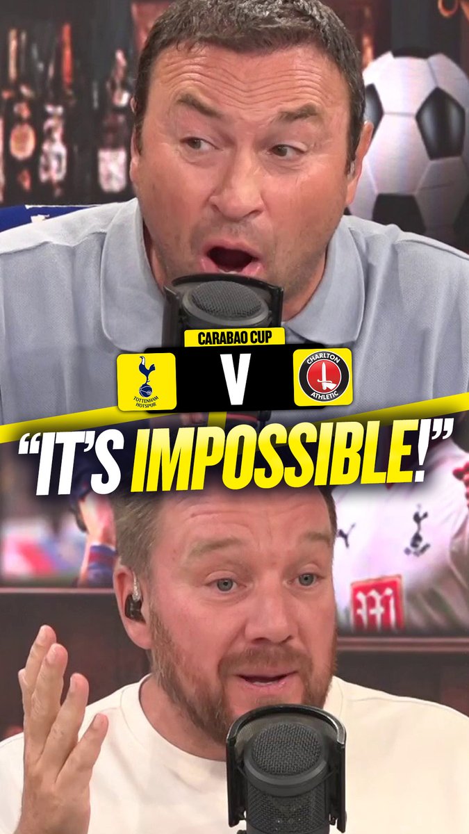 👀 "Gooooood team, Charlton..." 😬 "They won't beat us. It's impossible." Jamie O'Hara claims it's "almost impossible" for Spurs to lose to Charlton in the Carabao Cup this week 😳