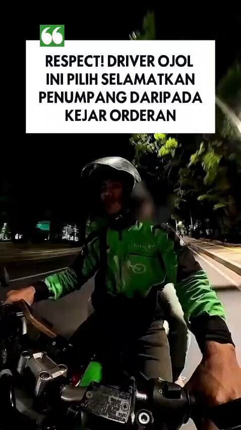 RESPECT! DRIVER OJOL INI PILIH SELAMATKAN PENUMPANG DARIPADA KEJAR ORDERAN Di tengah kerasnya mencari nafkah, masih ada orang yang memegang tanggung jawab di atas segalanya. Driver ojol ini menyampaikan satu pesan sederhana, tapi sangat penting. Menurutnya, penumpang bukan sekadar pelanggan, melainkan amanah yang harus diantar pulang dengan selamat. Ia mengaku lebih memilih berkendara pelan dan mengikuti aturan, meski harus kehilangan kesempatan mengejar order berikutnya. Sikap seperti ini layak diapresiasi. Karena di jalan, tujuan utama bukan cepat sampai... tapi semua bisa pulang dengan selamat.