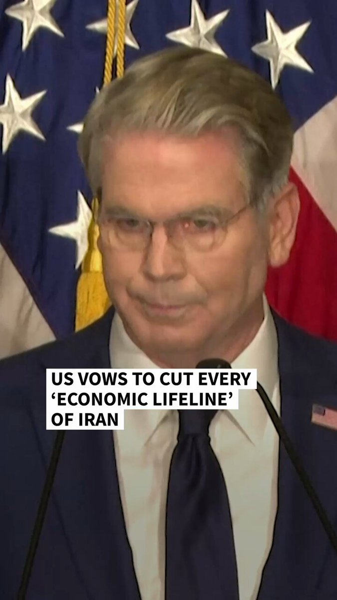 🇺🇸 🚫 💵 US vows to cut every 'economic lifeline' sustaining Iran US Treasury Secretary Scott Bessent has laid out plans for what he called the "economic asphyxiation" of Iran, expanding Washington's secondary sanctions threats and warning of dire consequences for countries that decline to join the pressure campaign