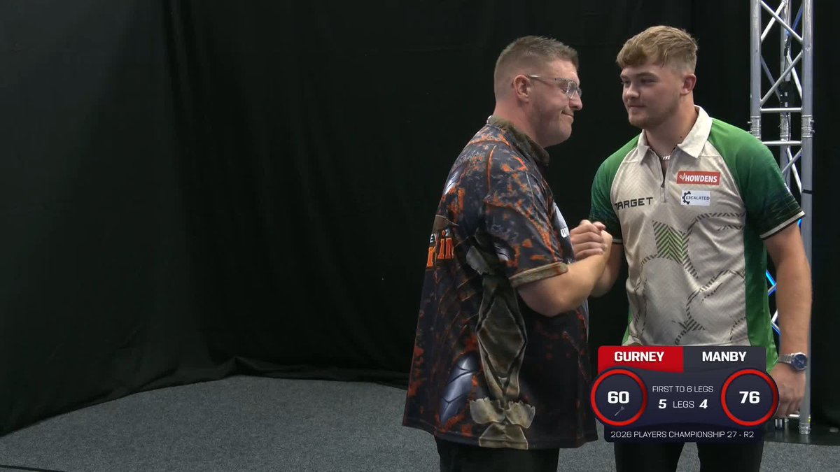 SUPERCHIN SAILS THROUGH! Daryl Gurney is through to round three in Leicester, defeating a resilient Charlie Manby 6-4! 📺 #PC27