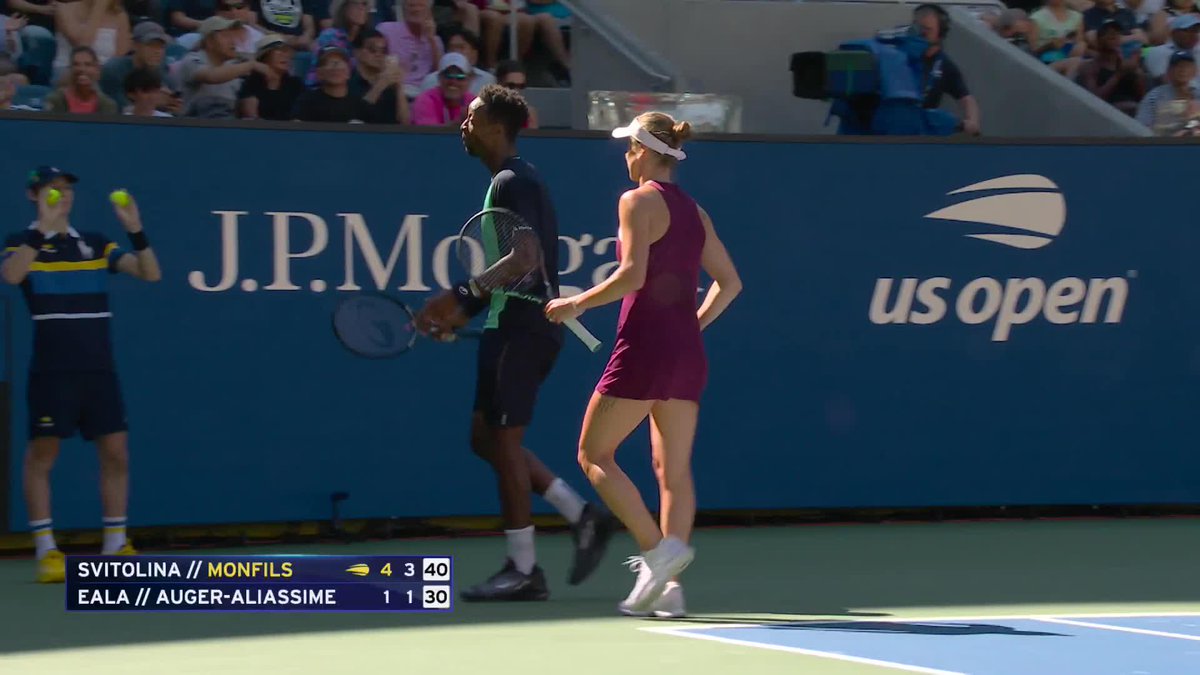 Sealed with a kiss 💋 Monfils and Svitolina hit the ground running with a dominant 4-1, 4-1 victory over Eala/Auger-Aliassime!