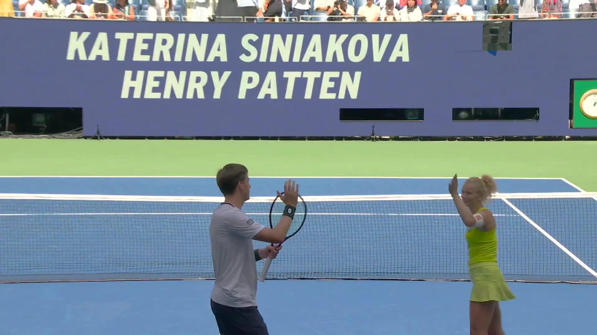 Siniakova aces Djokovic on match point 😲 Doubles world No.1s Katerina Siniakova and Henry Patten rally to take out Sabalenka/Djokovic 1-4, 4-2, 10-2!