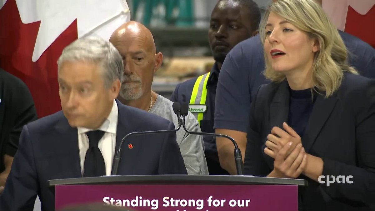 WATCH: Minister Joly asked about Donald J. Trump saying the PM was "fabricating the issue around the protection of the French language" and saying that he “loves” French Canadians. “The question is not about love, the question is about sovereignty.” - Mélanie Joly #cdnpoli