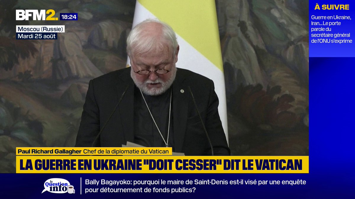💬 "Cette guerre doit cesser" En déplacement à Moscou, le chef de la diplomatie du Vatican, Paul Richard Gallagher, s'est exprimé sur la guerre en Ukraine #BFM2