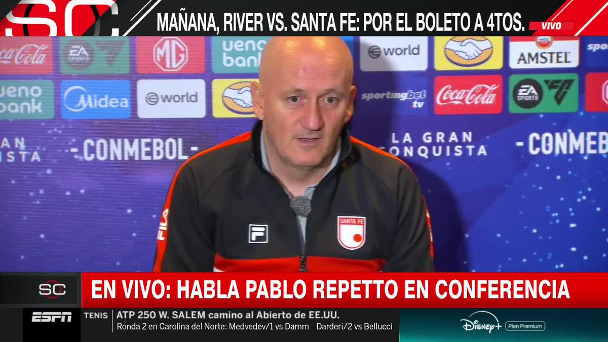 "SERÁ UN PARTIDO DIFERENTE AL DE BOGOTÁ" #SportsCenter Pablo Repetto anticipa que River tendrá laterales adelantados para recibir a Santa Fe en la vuelta de octavos de Conmebol Sudamericana. Mira #SportsCenter en el Plan Premium de #DisneyPlus