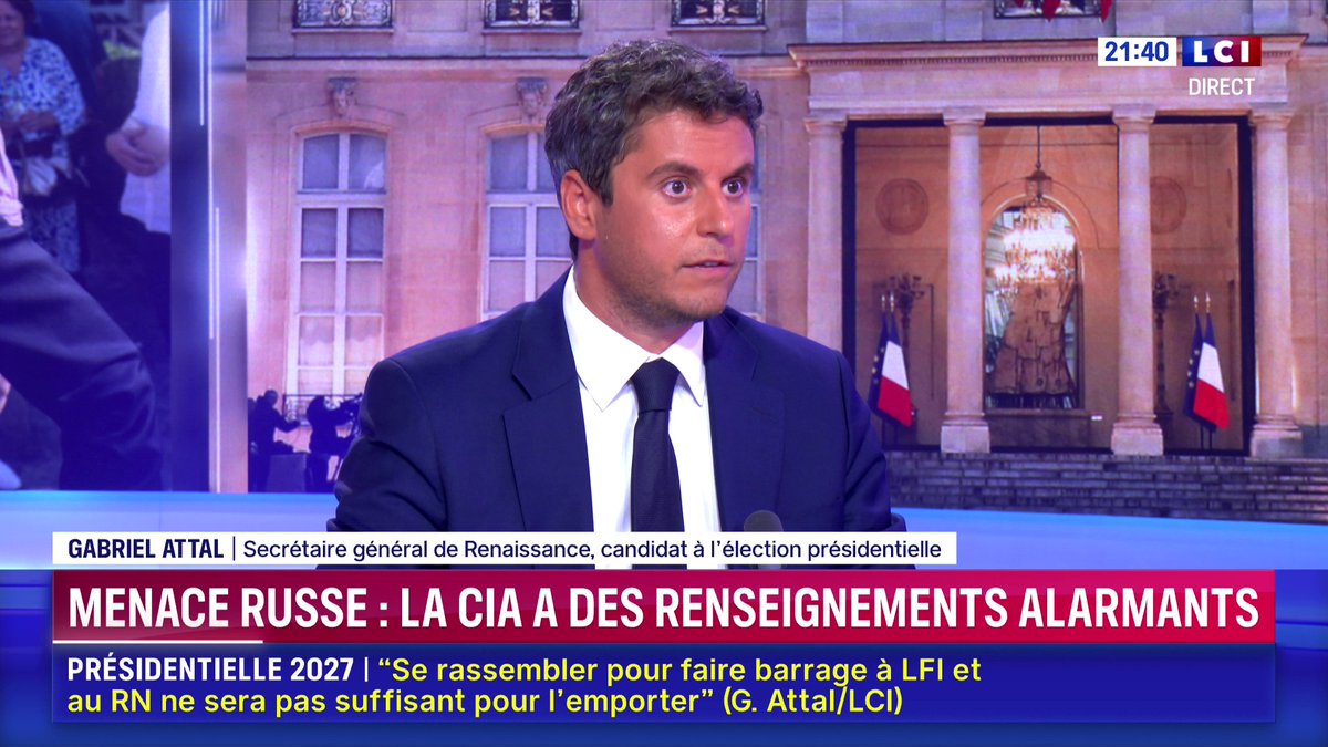 ▶️ La France en guerre contre la Russie ? 🗣️ "La Russie nous attaque notamment sur le cyber, mais nous ne sommes pas en guerre contre la Russie", affirme Gabriel Attal 📺 Face à Darius Rochebin sur LCI