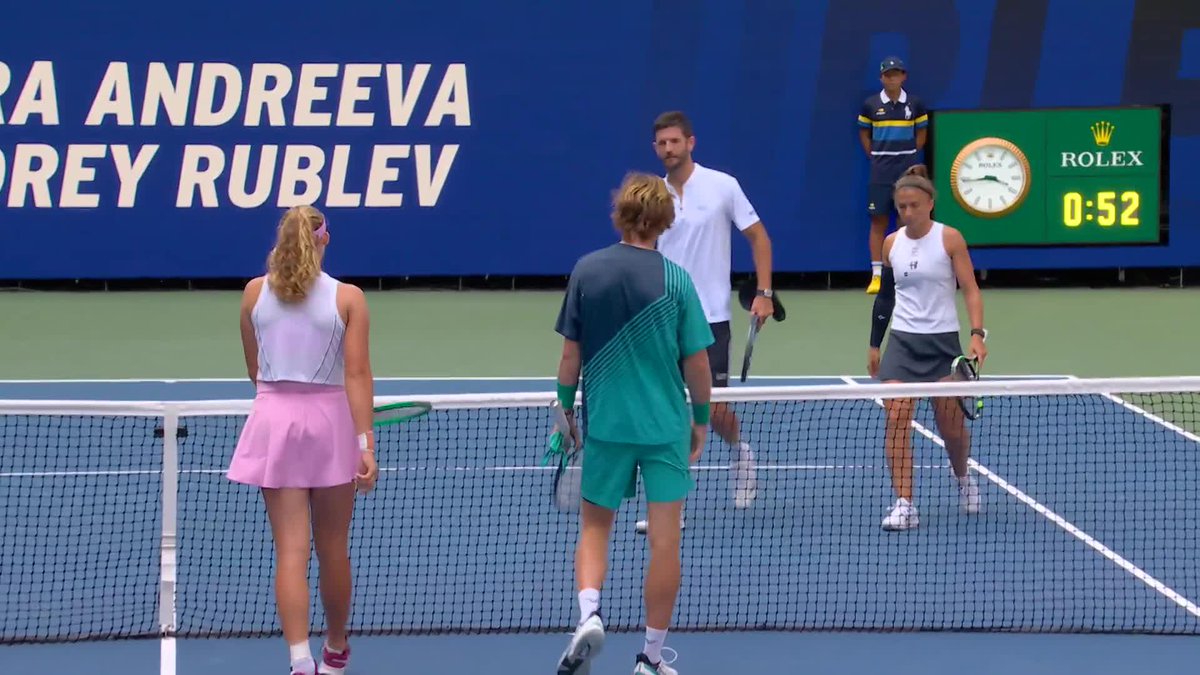 Rublev &amp; Andreeva knock out the defending champs 🚨 They defeat Errani/Vavassori in a final set tiebreak! US Open Tennis #USOpen