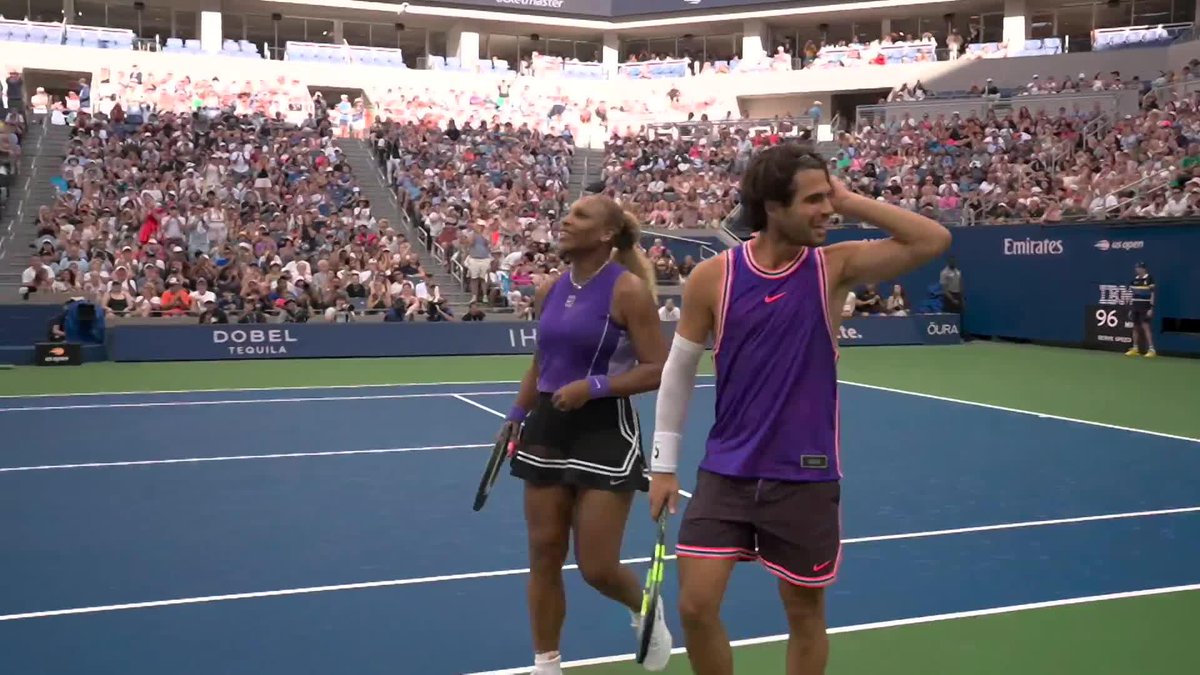 Serena Williams and Carlos Alcaraz send Ashe into a frenzy! They capture the opening set 5-3 from double set point down.