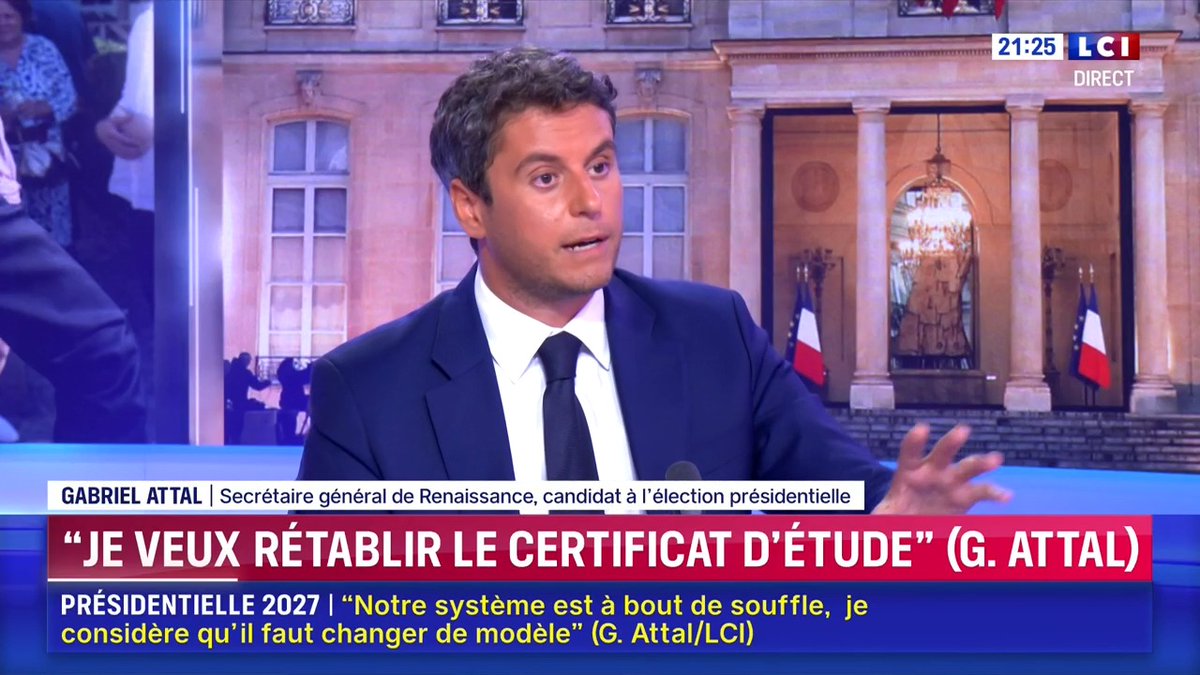 J’ai plein de propositions pour faire de notre École la meilleure d'Europe. Rétablissons le certificat d’études pour accéder au collège. Créons des groupes de niveau en maths au collège. Commençons la lecture dès la maternelle. Rétablissons le redoublement quand le niveau ne permet pas de passer. Fermons 100 collèges devenus des ghettos scolaires qui concentrent le plus de difficultés et répartissons les élèves dans d'autres collèges pour permettre à tout le monde de progresser. Saisissons-nous de l’IA et bâtissons un plan Voltaire pour développer l’esprit critique.