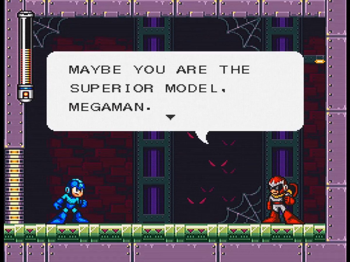 Proto Man entrusts his shield to Mega. Mega Man 7, 1995 [Super Nintendo] The 8 Great Bosses - Makoto Tomozawa