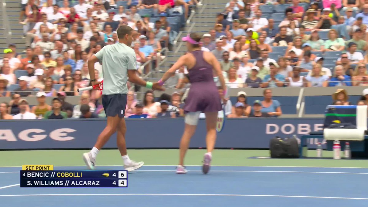 Sealed with an ace 💥 Bencic/Cobolli take the first set 5-4 vs Williams/Alcaraz!