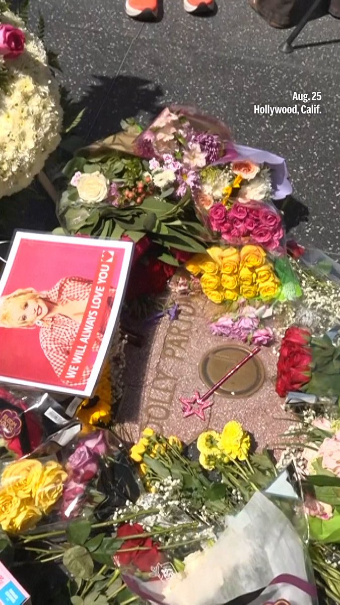 Fans in Hollywood placed flowers at Dolly Parton's Walk of Fame star, while fans at Nashville's Country Music Hall of Fame and Museum signed a book of condolences. The country music icon died Tuesday at 80. #DollyParton