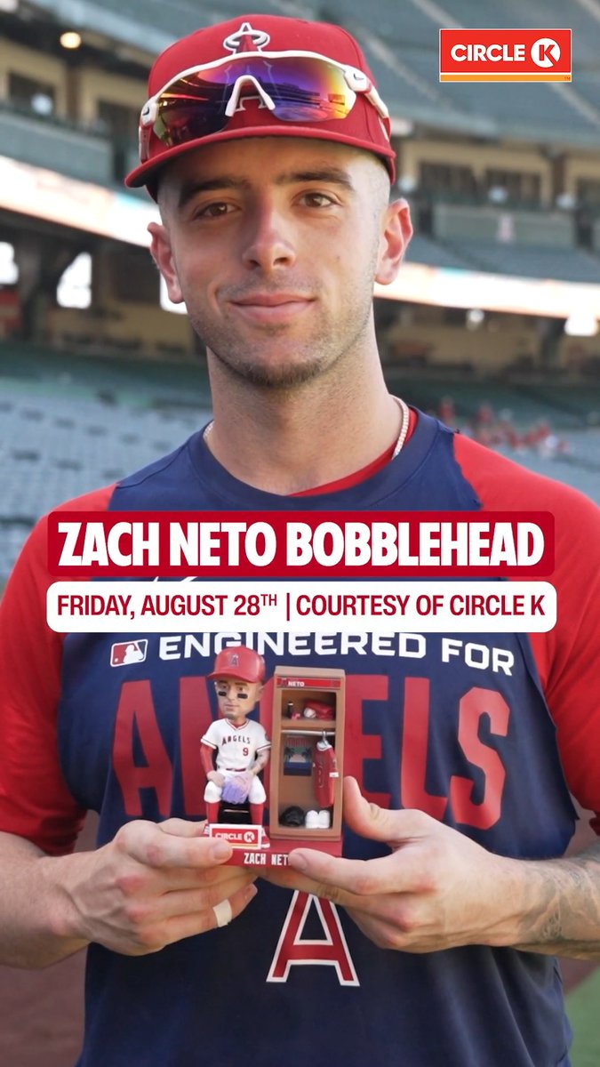 Celebrate the A.L. Player of the Week with a new bobblehead for your collection! 🤩 Be one of the first 25,000 fans at the Big A this Friday and receive a Zach Neto Bobblehead, courtesy of Circle K Stores 🇺🇸! Get your tickets now at