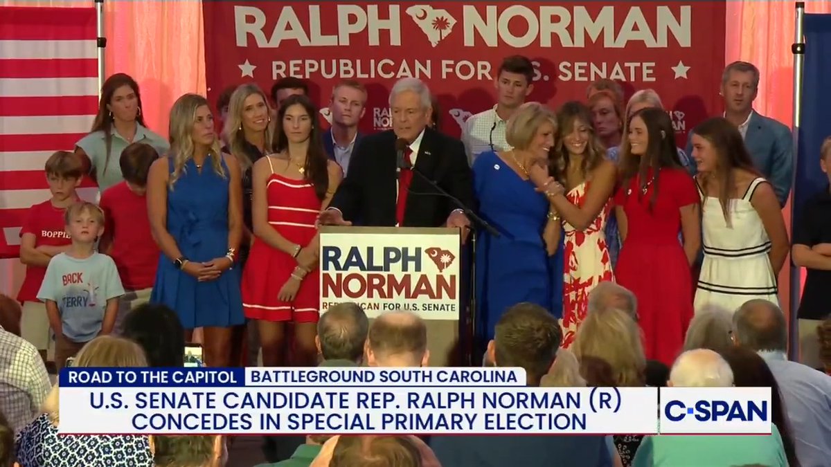 .Rep. Ralph Norman concession speech in South Carolina GOP Senate primary race. He says he “hates it for the state," and "never understood" why the president got involved.